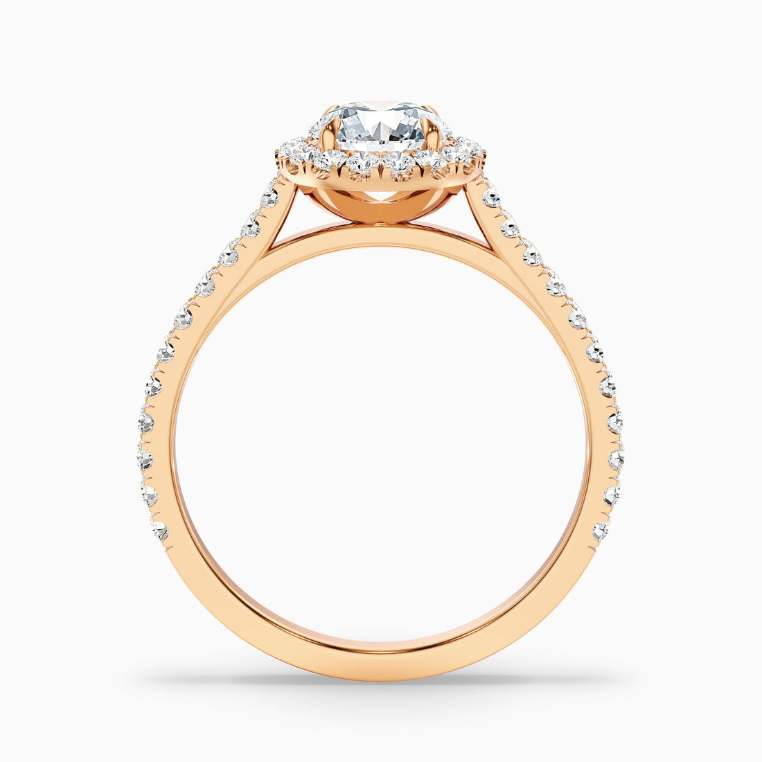 Noble 1 Carat Round Halo Pave Lab Grown Engagement Ring in 10k Rose Gold