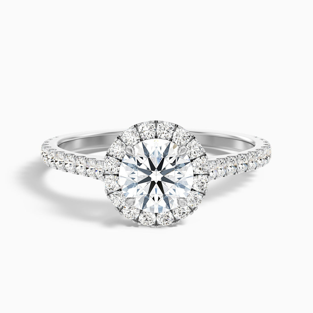 Noble 1 Carat Round Halo Pave Lab Grown Engagement Ring in 10k White Gold