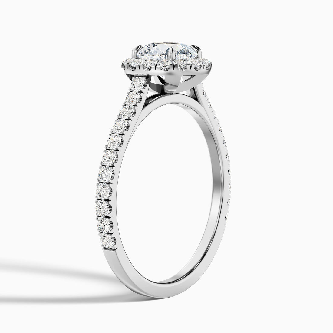 Noble 1 Carat Round Halo Pave Lab Grown Engagement Ring in 10k White Gold