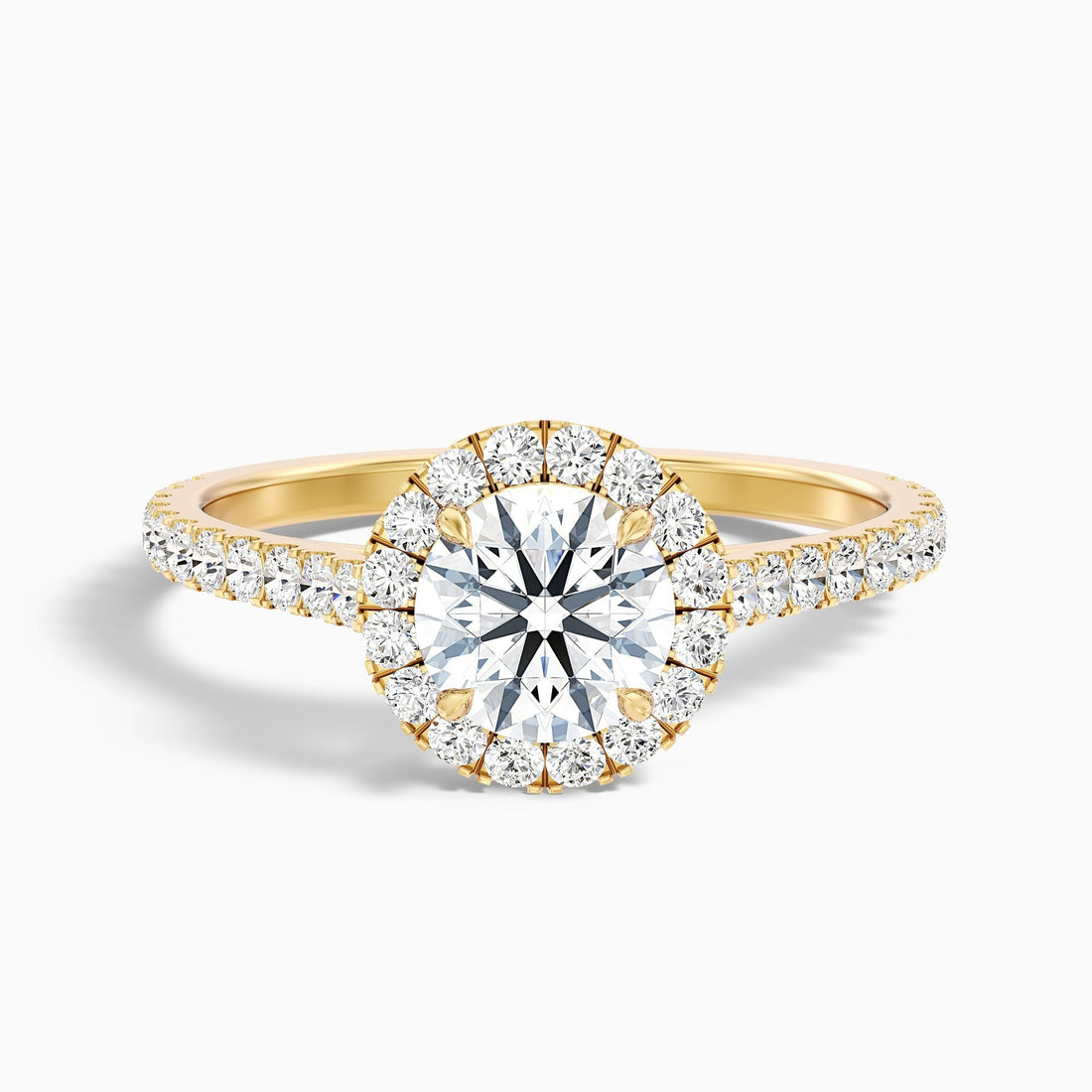 Noble 1 Carat Round Halo Pave Lab Grown Engagement Ring in 10k Yellow Gold