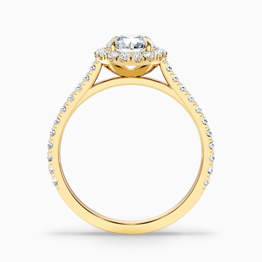 Noble 1 Carat Round Halo Pave Lab Grown Engagement Ring in 10k Yellow Gold