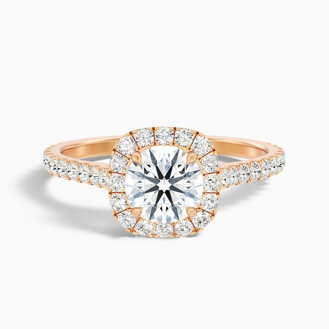 Oceanic 1 Carat Round Halo Pave Lab Grown Engagement Ring in 10k Rose Gold