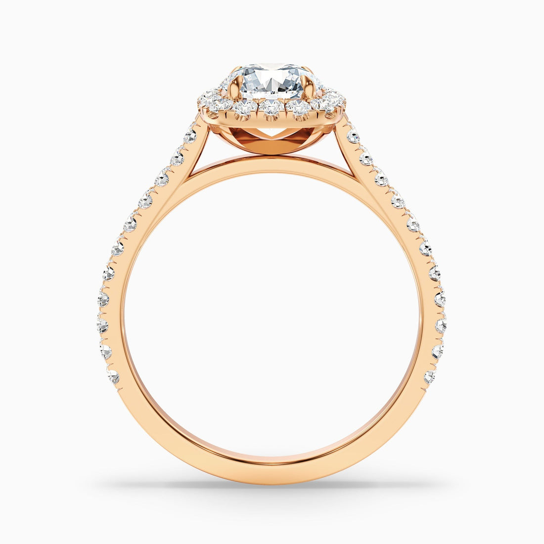 Oceanic 1 Carat Round Halo Pave Lab Grown Engagement Ring in 10k Rose Gold