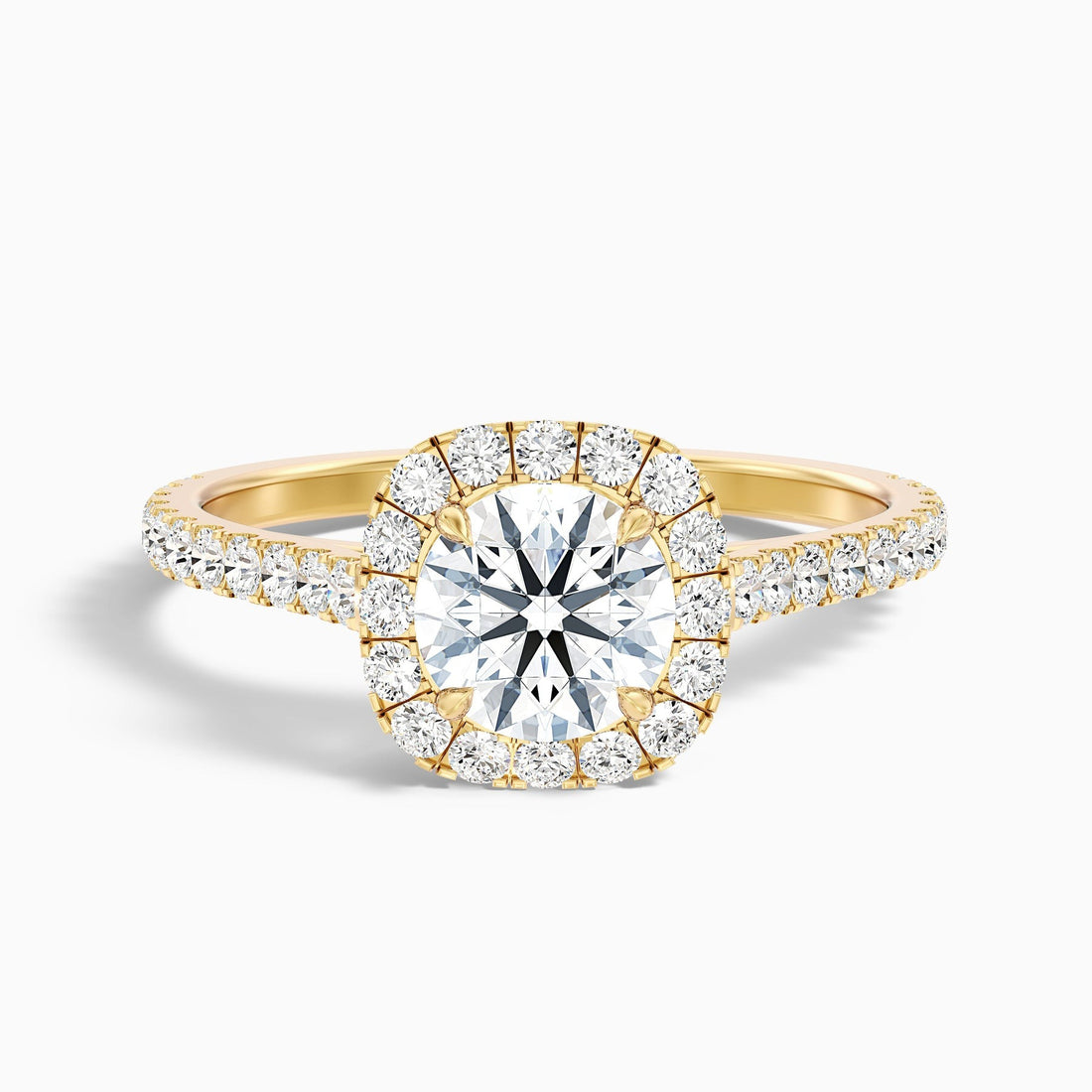 Oceanic 1 Carat Round Halo Pave Lab Grown Engagement Ring in 10k Yellow Gold