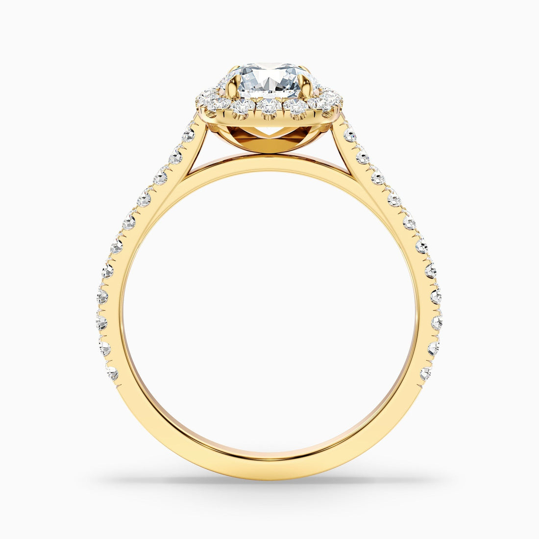 Oceanic 1 Carat Round Halo Pave Lab Grown Engagement Ring in 10k Yellow Gold