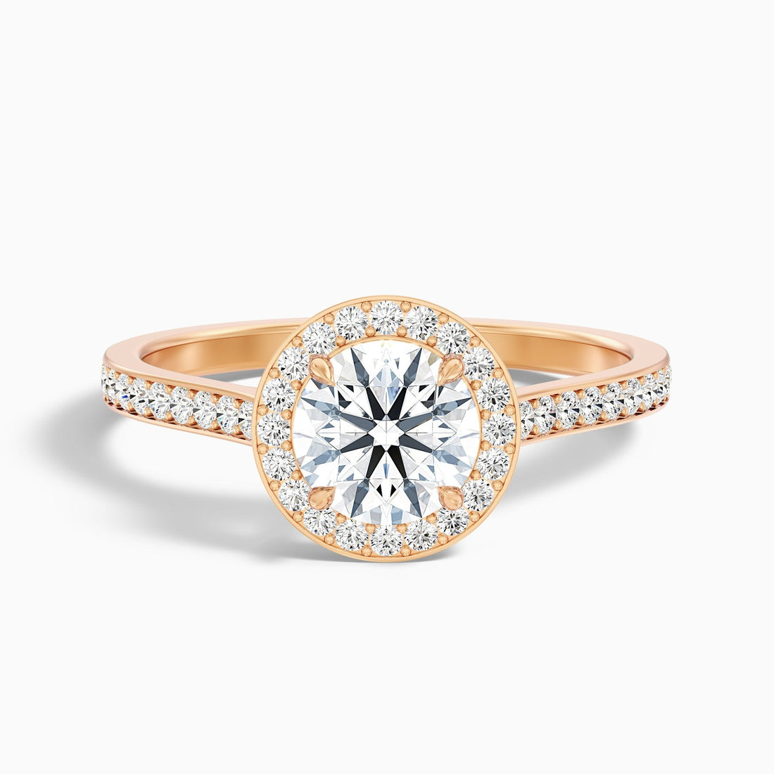Opalite 1 Carat Round Halo Pave Lab Grown Diamond Ring in 10k Rose Gold