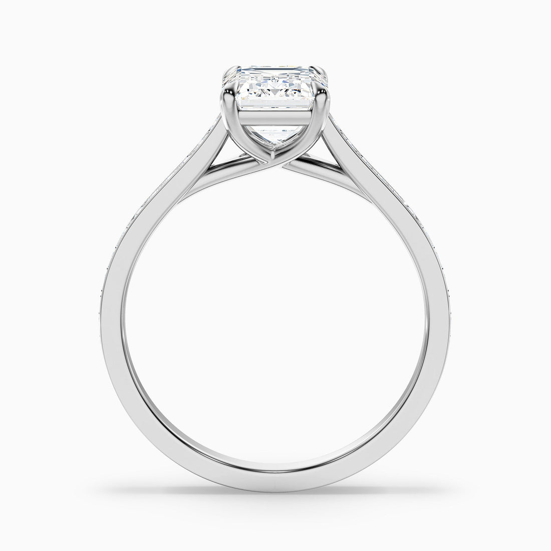 Shard 1 Carat Emerald Cut Side Stone Pave Lab Grown Engagement Ring in 10k White Gold