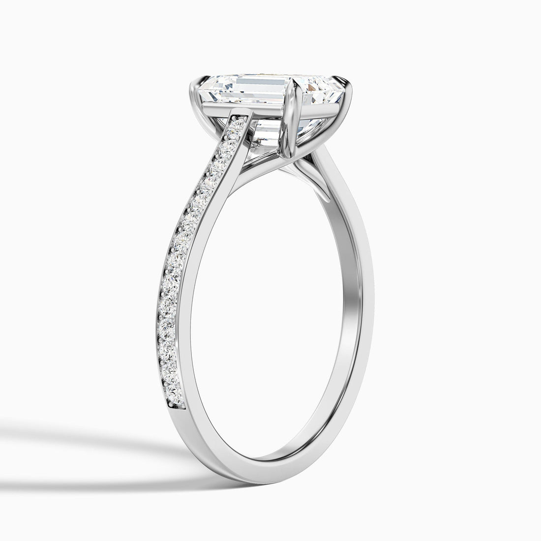 Shard 1 Carat Emerald Cut Side Stone Pave Lab Grown Engagement Ring in 10k White Gold