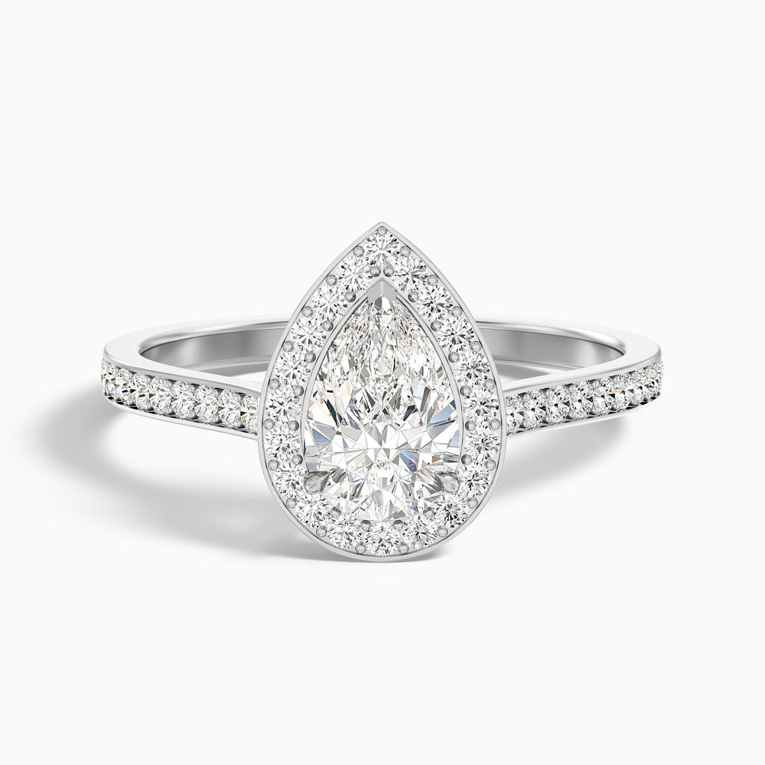 Sunlit 1 Carat Pear Halo Pave Lab Grown Engagement Ring in 10k White Gold