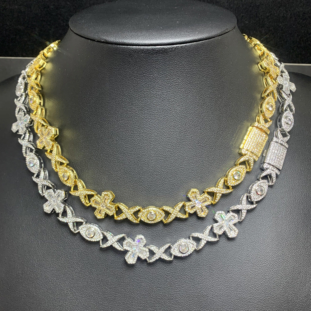 Twilight Radiance Iced Moissanite Tapered Baguette Cut Cross Devil Eyes Chain