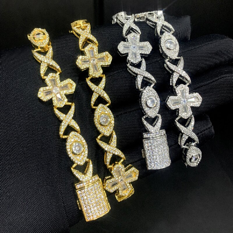 Twilight Radiance Iced Moissanite Tapered Baguette Cut Cross Devil Eyes Chain