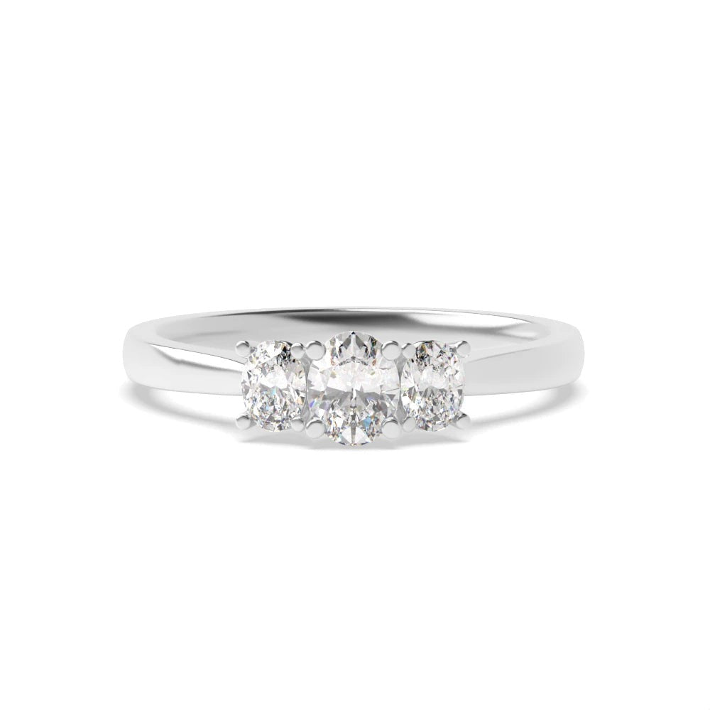 Valencia 4 Prong 0.50 ct Oval Lab Grown Diamond High Set Delicate Three Stone Engagement Ring