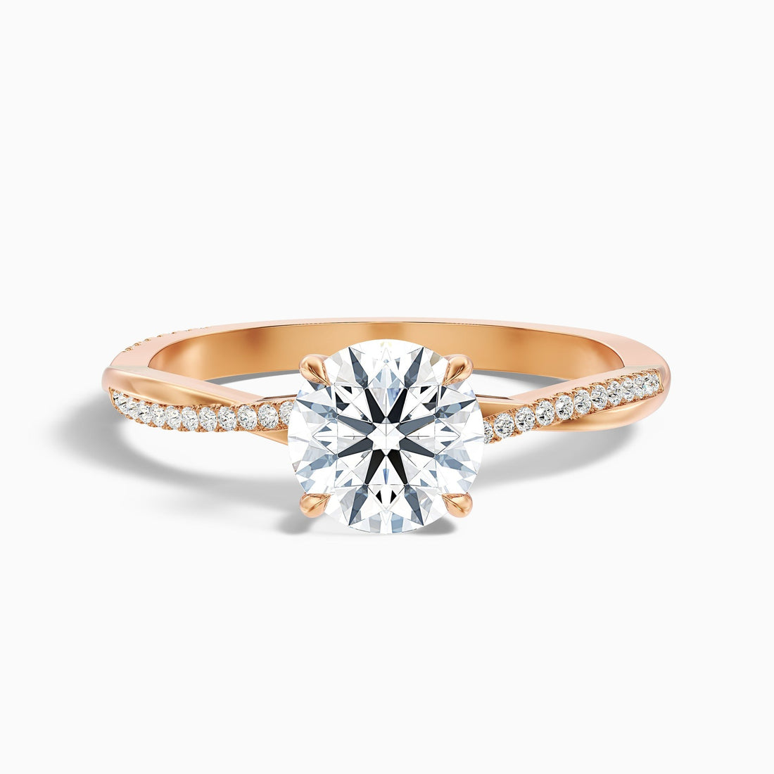 Vertex 1 Carat Round Cut Side Stone Twisted Pave Lab Grown Engagement Ring in 10k Rose Gold