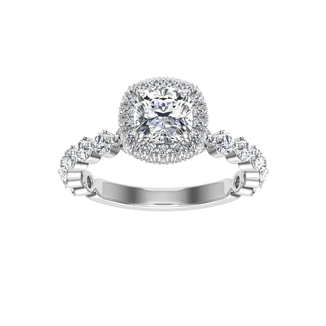 Wisteria  Cushion Cut Double Edge Halo Moissanite Engagement Ring White Gold