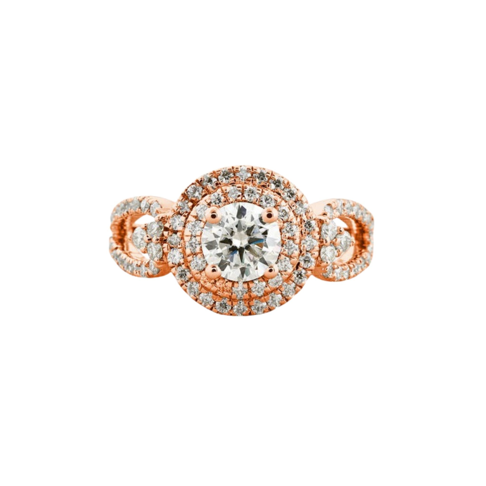 0.7 CT Round Cut Double Halo Vintage Moissanite Engagement Ring Rose Gold