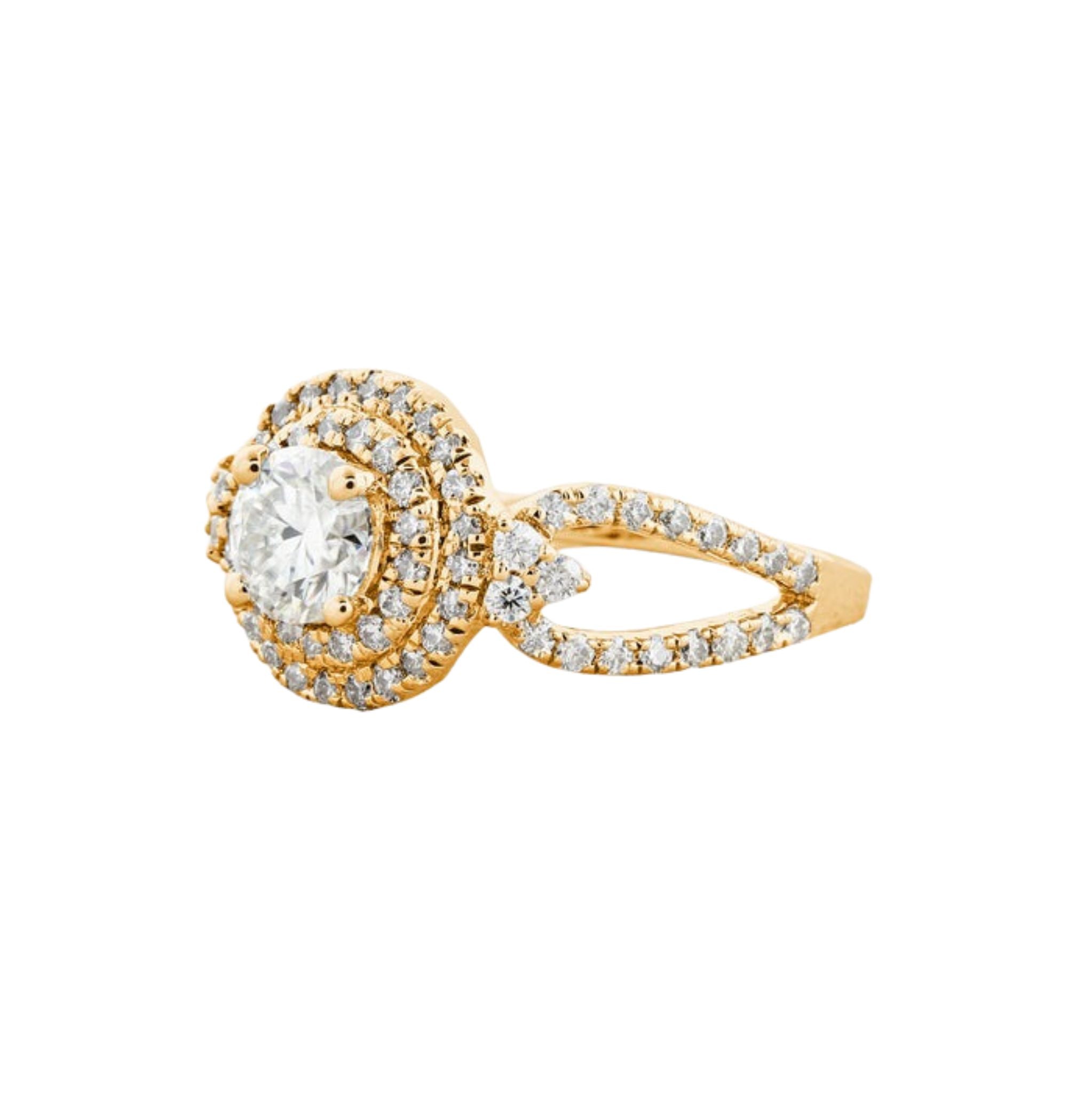 0.7 CT Round Cut Double Halo Vintage Moissanite Engagement Ring Yellow Gold 2