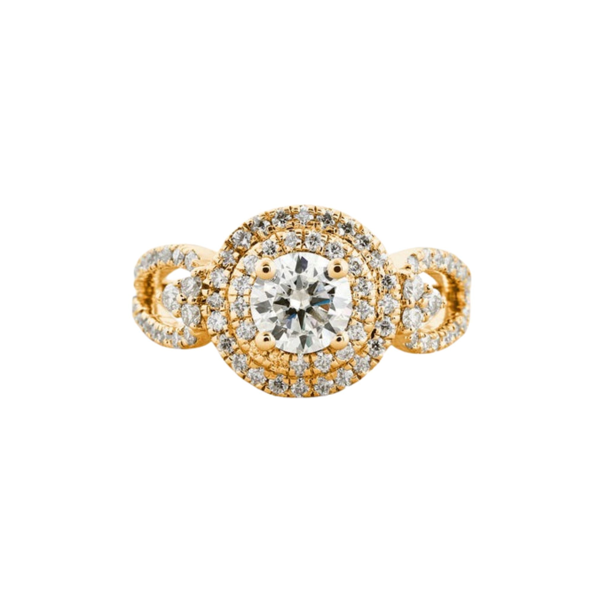 0.7 CT Round Cut Double Halo Vintage Moissanite Engagement Ring Yellow Gold 4