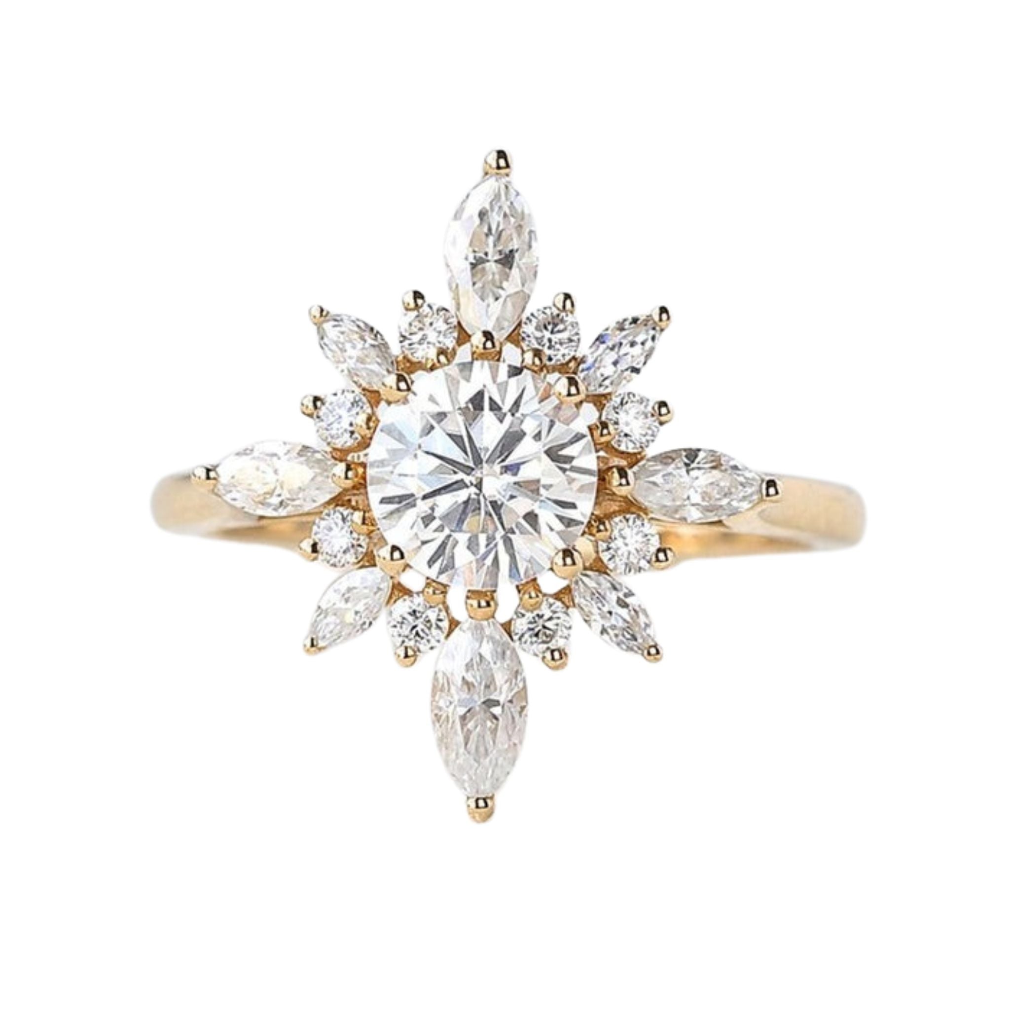 0.7_CT_Round_Moissanite_Cluster_Halo_Engagement_Ring_Yellow_Gold