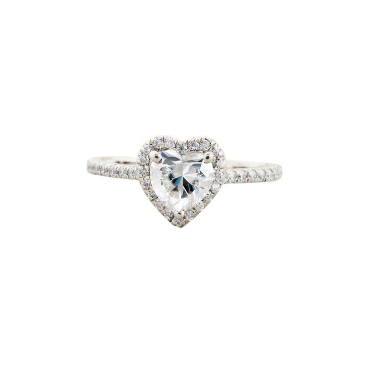 0.85 CT Heart Cut Halo & Pave Moissanite Engagement Ring White Gold