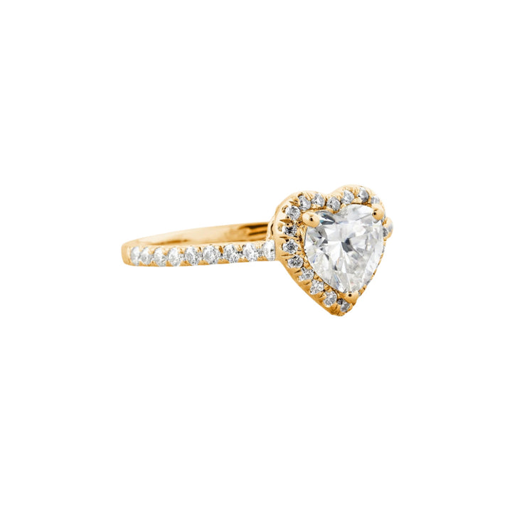 0.85 CT Heart Cut Halo & Pave Moissanite Engagement Ring Yellow Gold