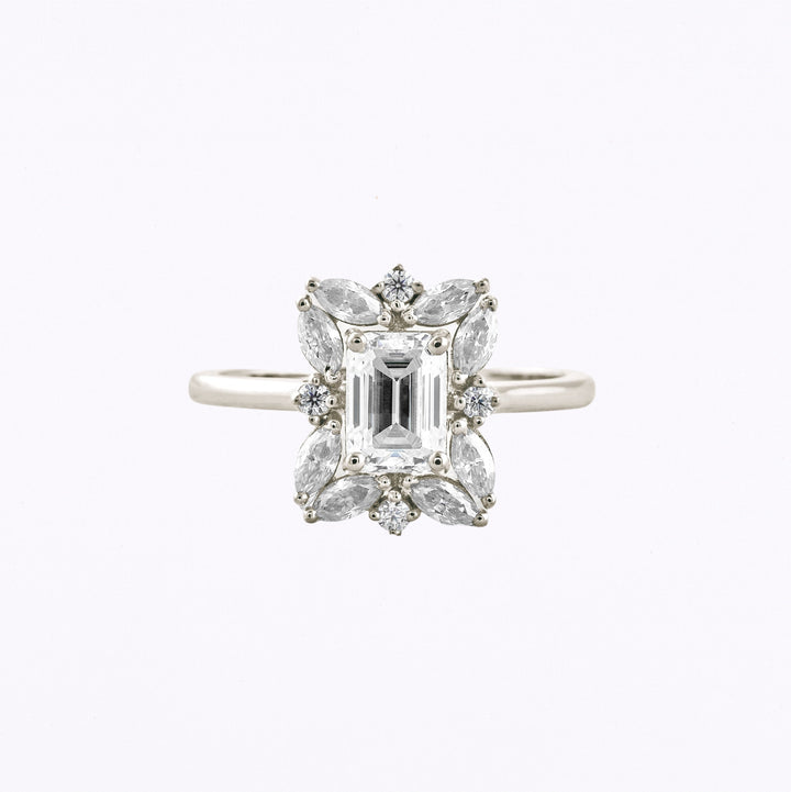 0.92 CT Emerald Cut Halo Moissanite Engagement Ring White Gold