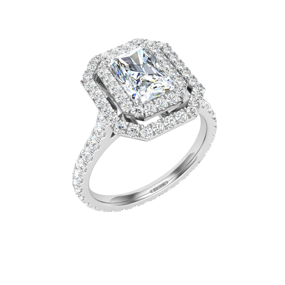 Charm Radiant Cut Halo Moissanite Engagement Ring White Gold