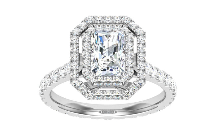 Charm Radiant Cut Halo Moissanite Engagement Ring White Gold