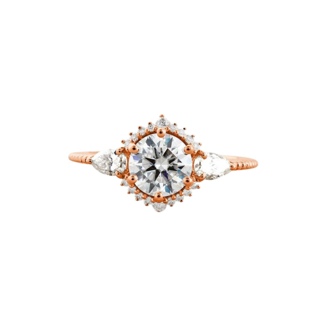 1.1 CT Round Cut Halo Moissanite Engagement Ring Rose Gold 