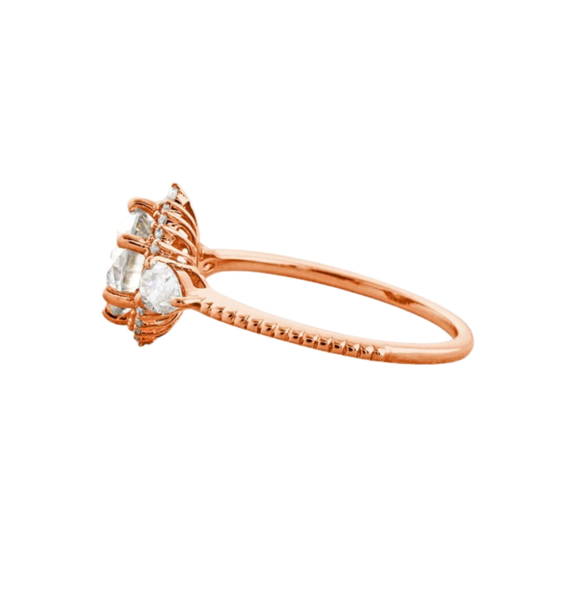 1.1 CT Round Cut Halo Moissanite Engagement Ring Rose Gold  1