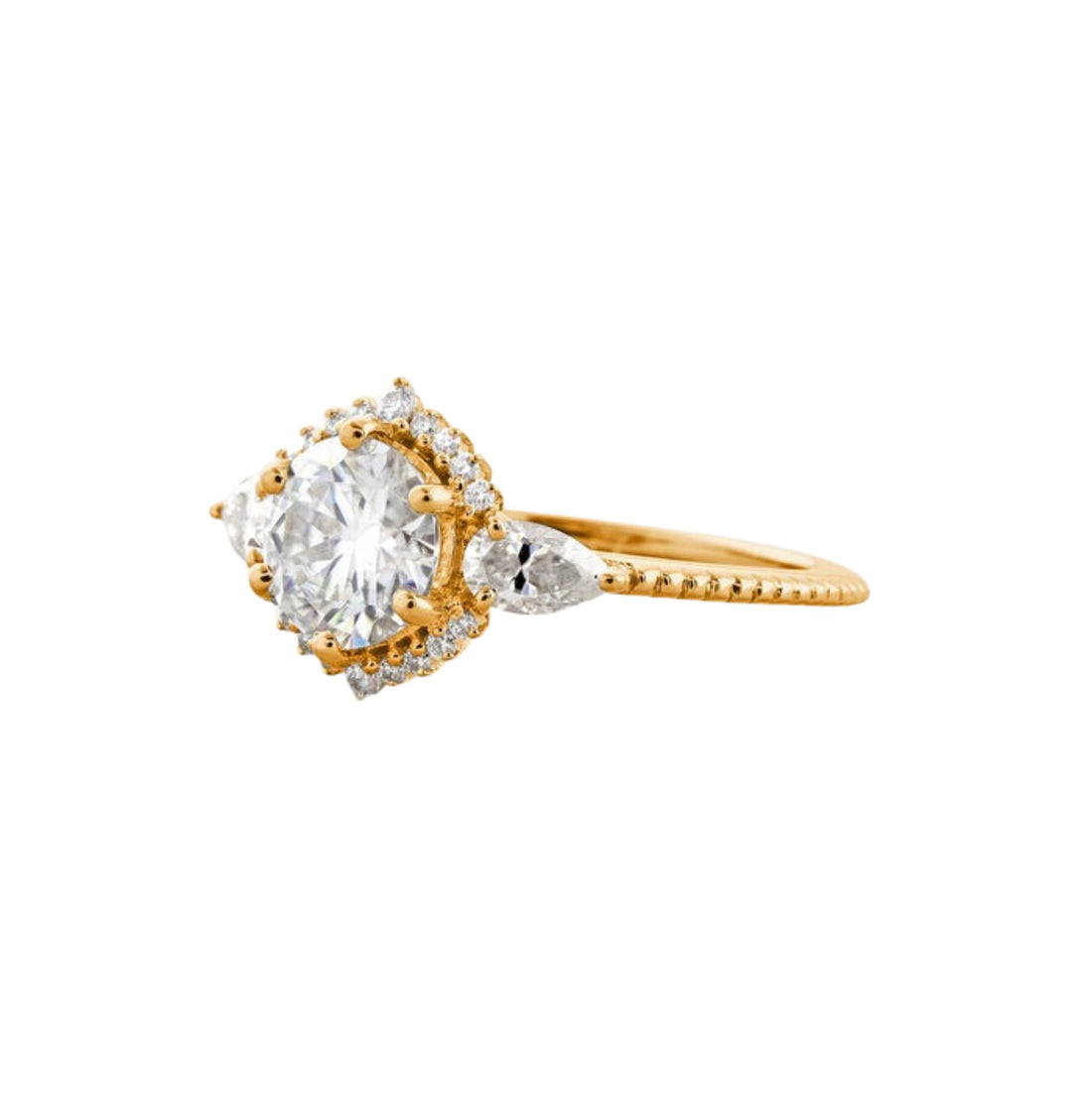 1.1 CT Round Cut Halo Moissanite Engagement Ring Yellow Gold 1