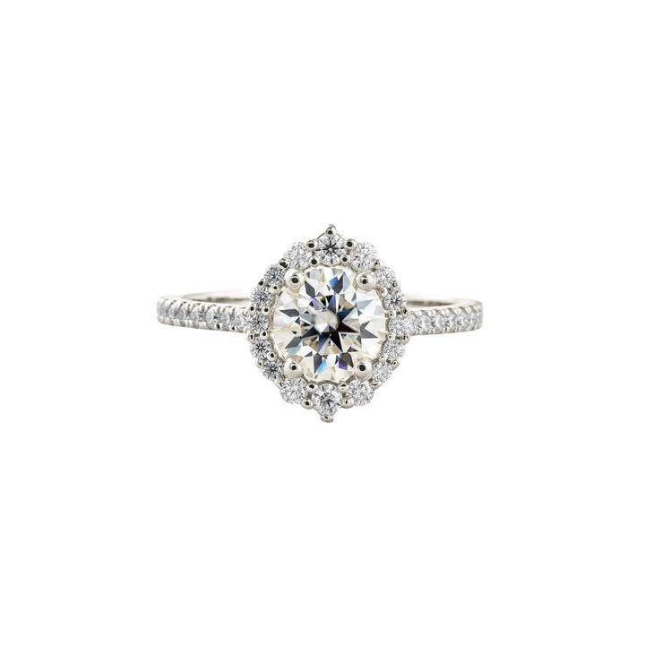 1.25 CT Round Cut Halo & Pave Moissanite Engagement Ring White Gold