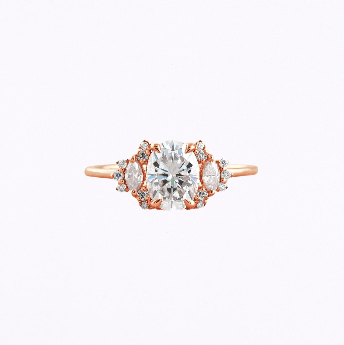 1.33 CT Oval Cut Cluster Moissanite Engagement Ring Rose Gold