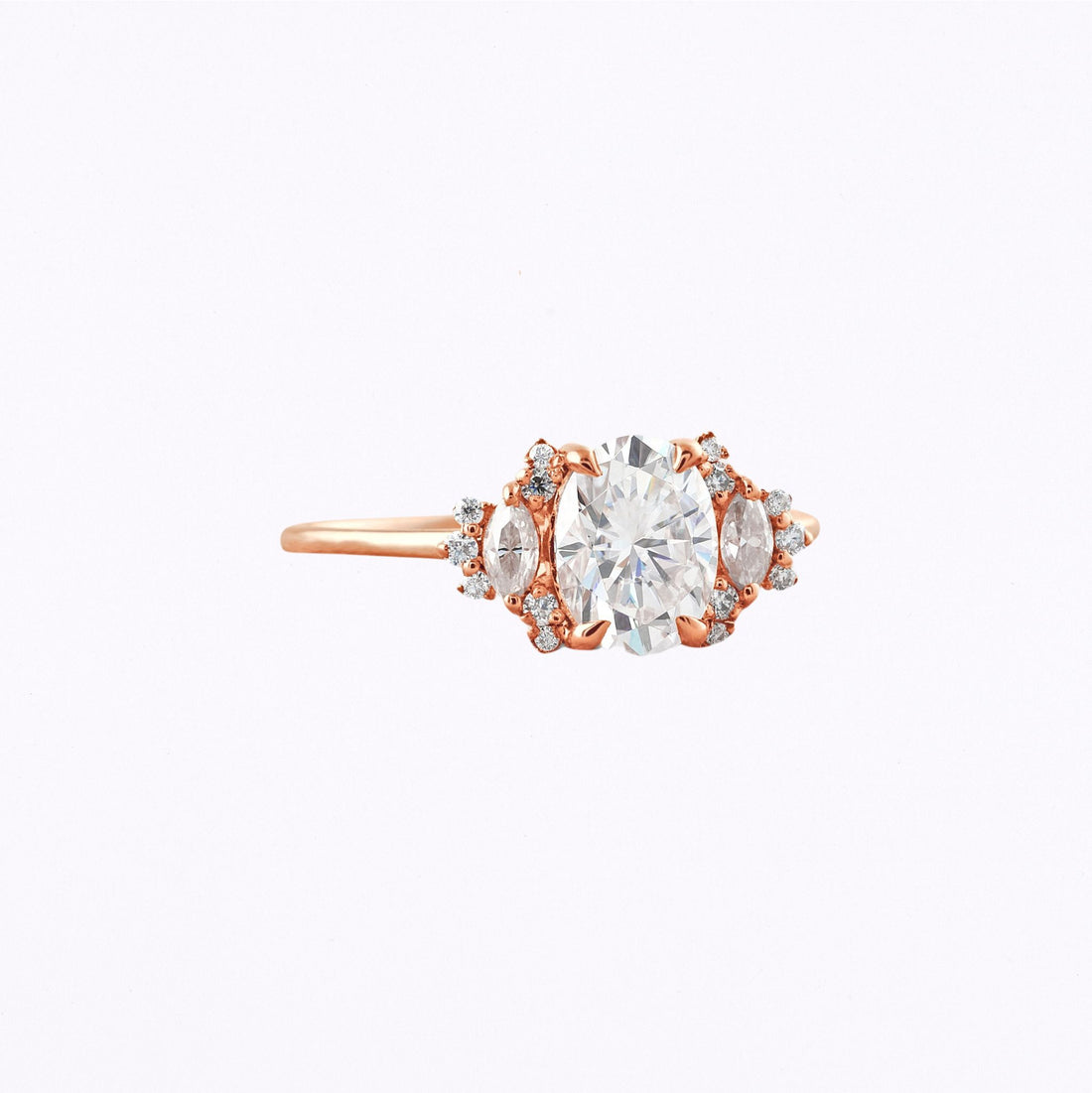 1.33 CT Oval Cut Cluster Moissanite Engagement Ring Rose Gold