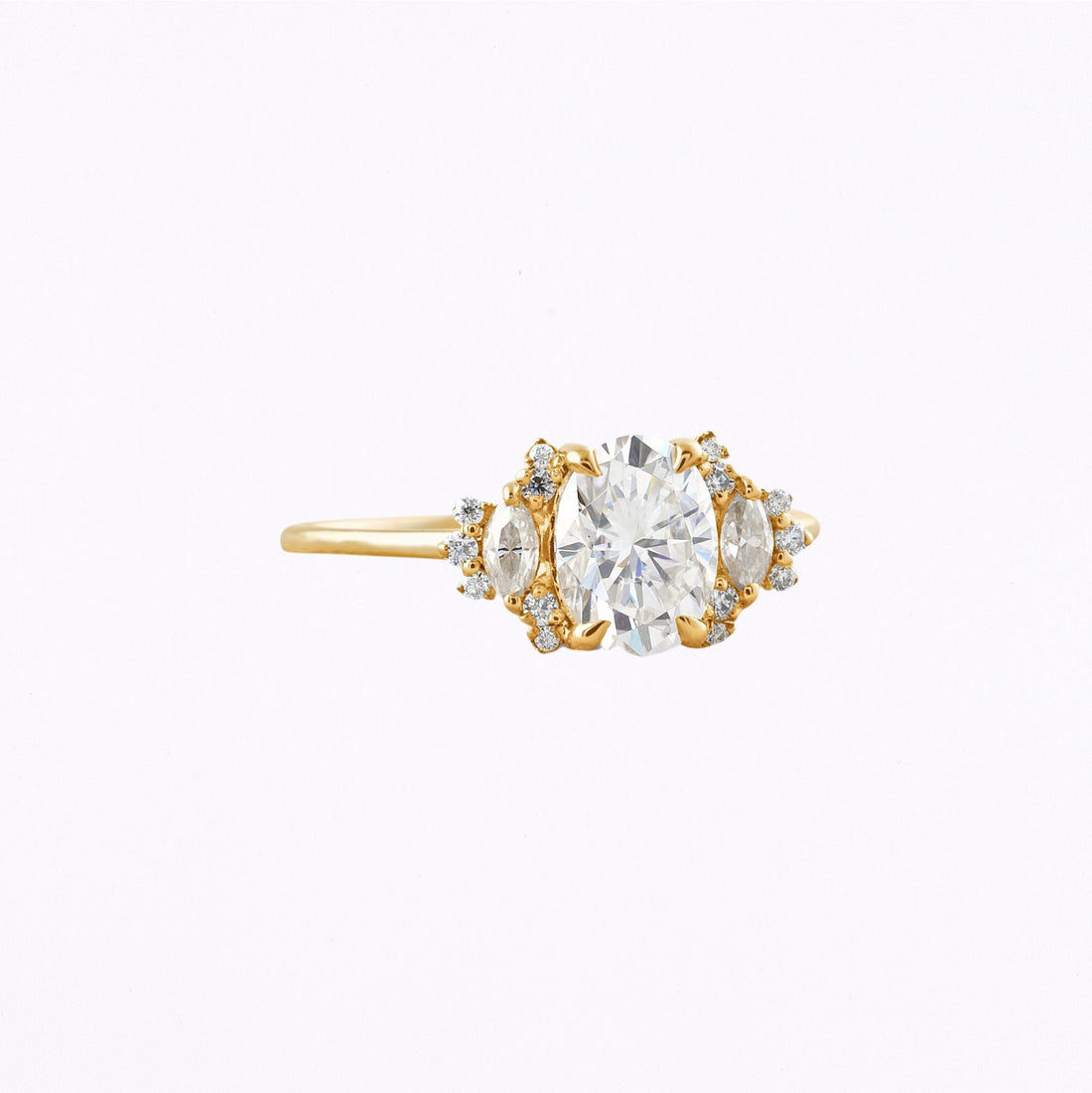 1.33 CT Oval Cut Cluster Moissanite Engagement Ring Yellow Gold 3