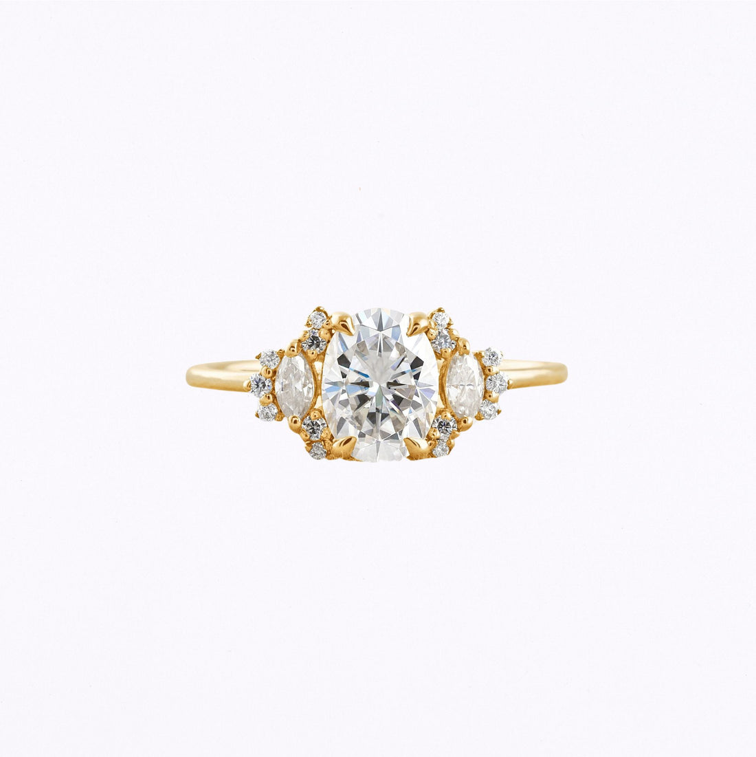 1.33 CT Oval Cut Cluster Moissanite Engagement Ring Yellow Gold 6