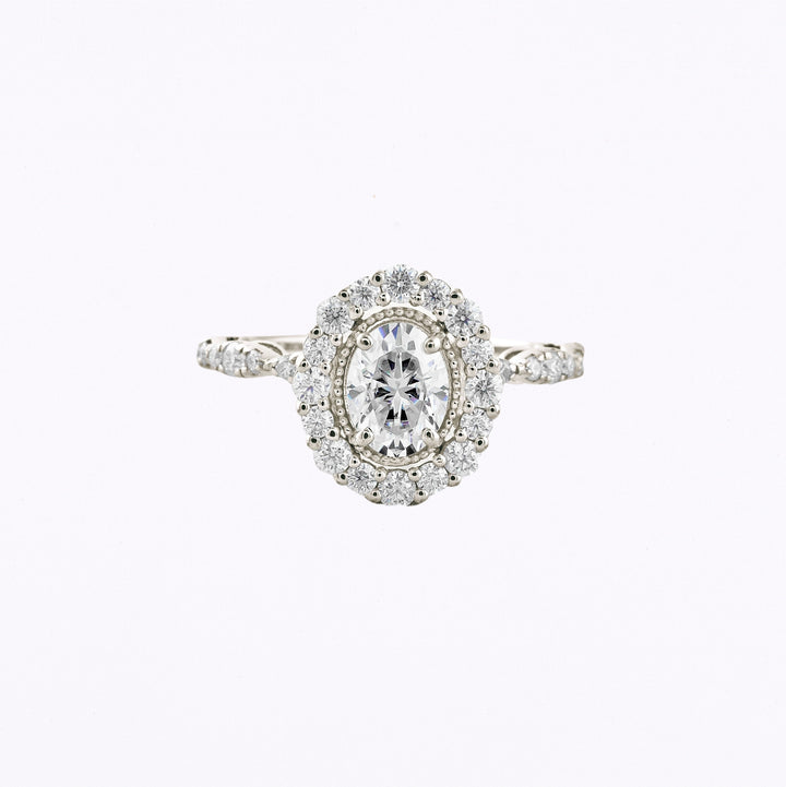 1.33 CT Oval Cut Halo & Pave Moissanite Engagement Ring White Gold