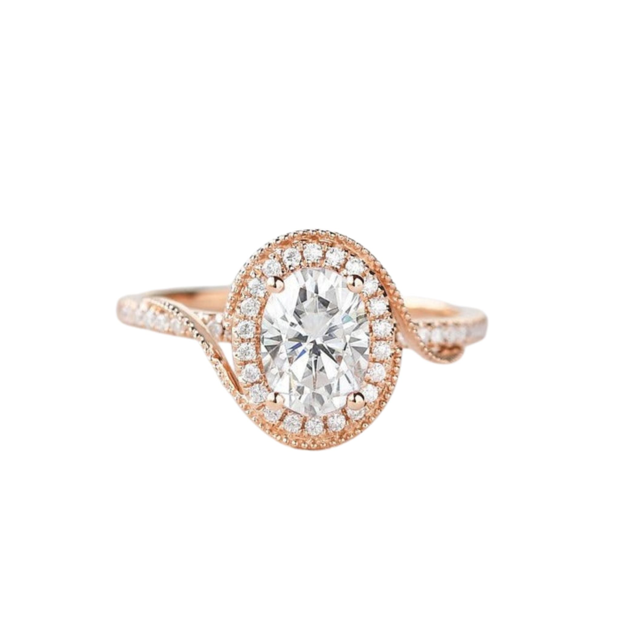 1.33 CT Oval Moissanite Halo Engagement Ring Rose Gold 5