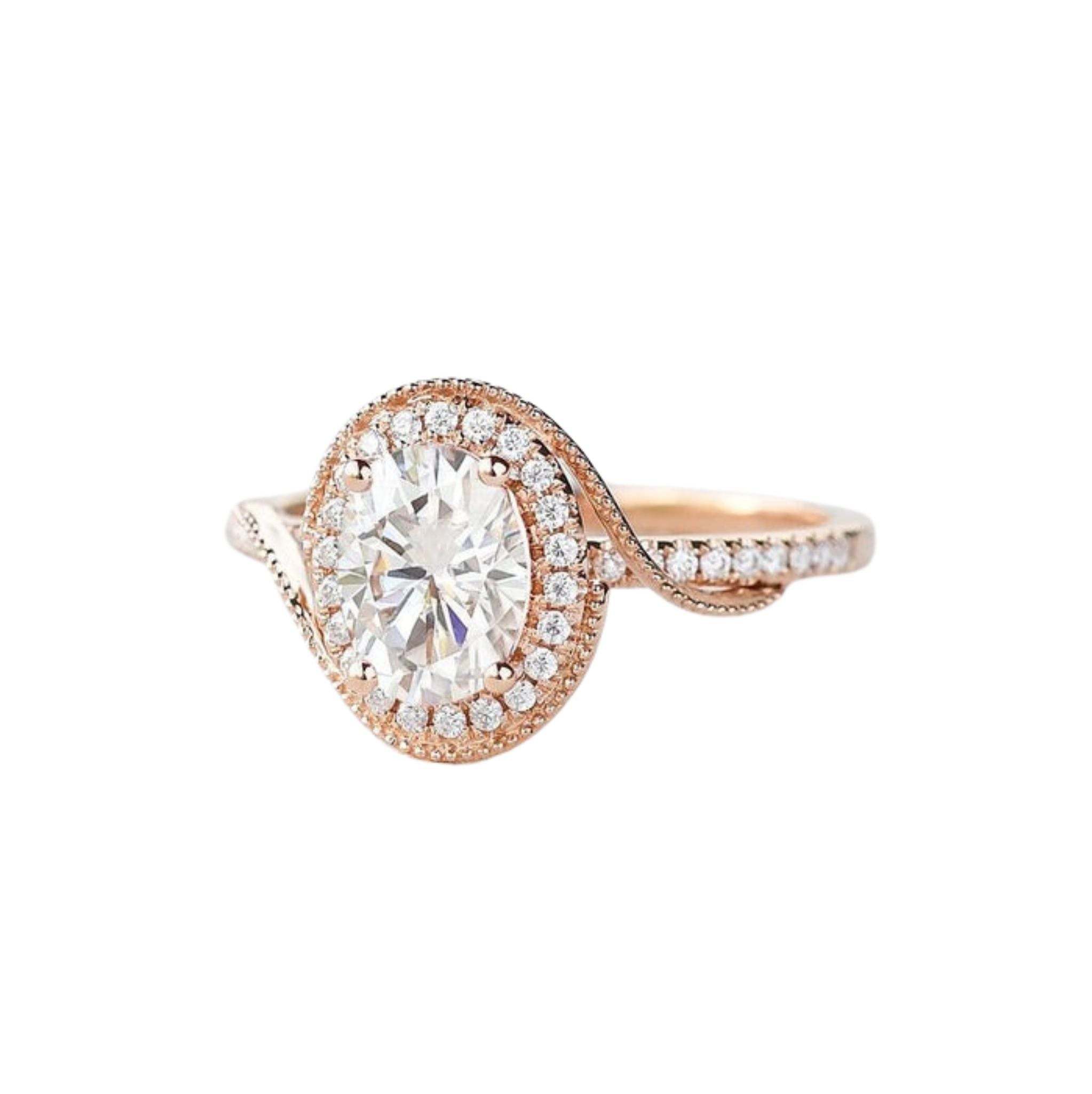 1.33 CT Oval Moissanite Halo Engagement Ring Rose Gold 6
