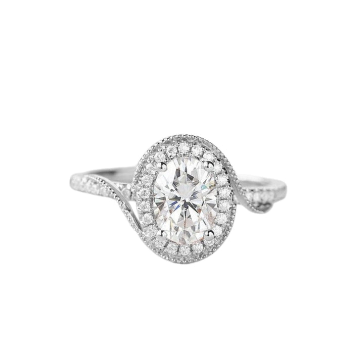 1.33 CT Oval Moissanite Halo Engagement Ring White Gold 7