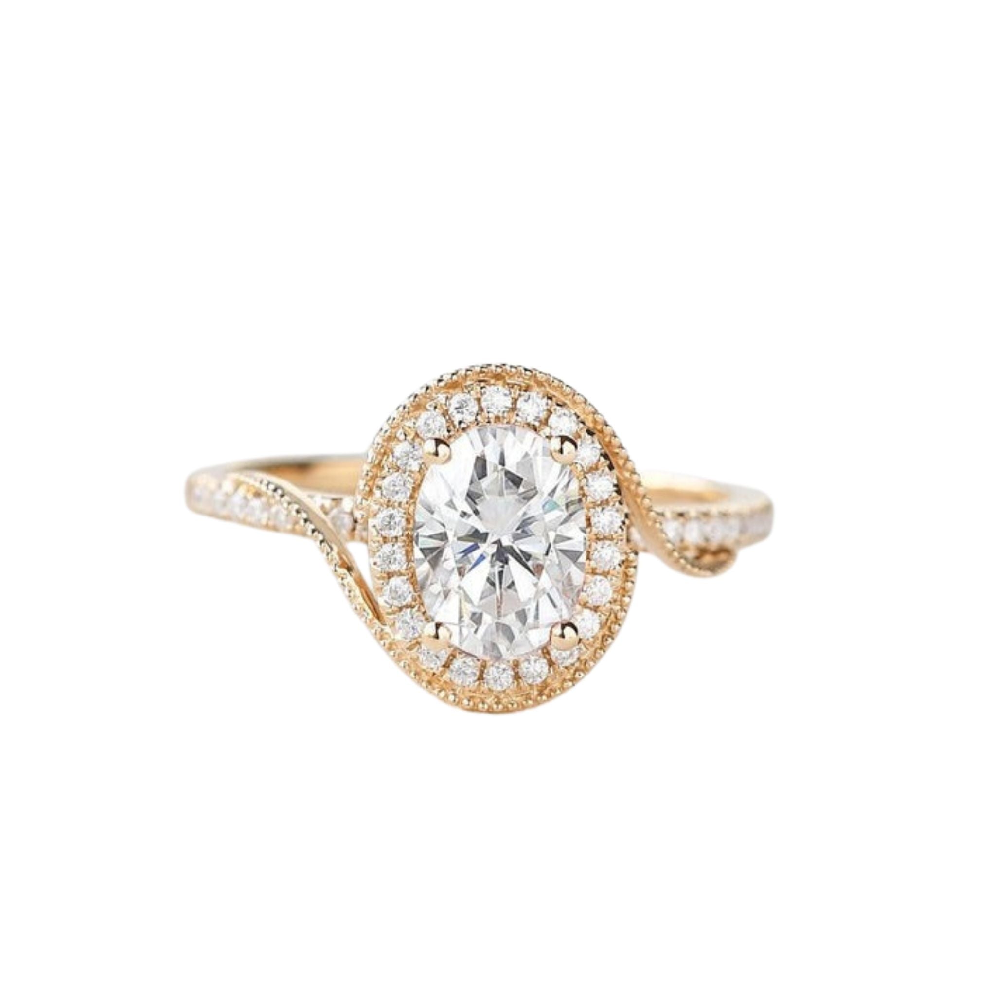 1.33 CT Oval Moissanite Halo Engagement Ring Yellow Gold 5