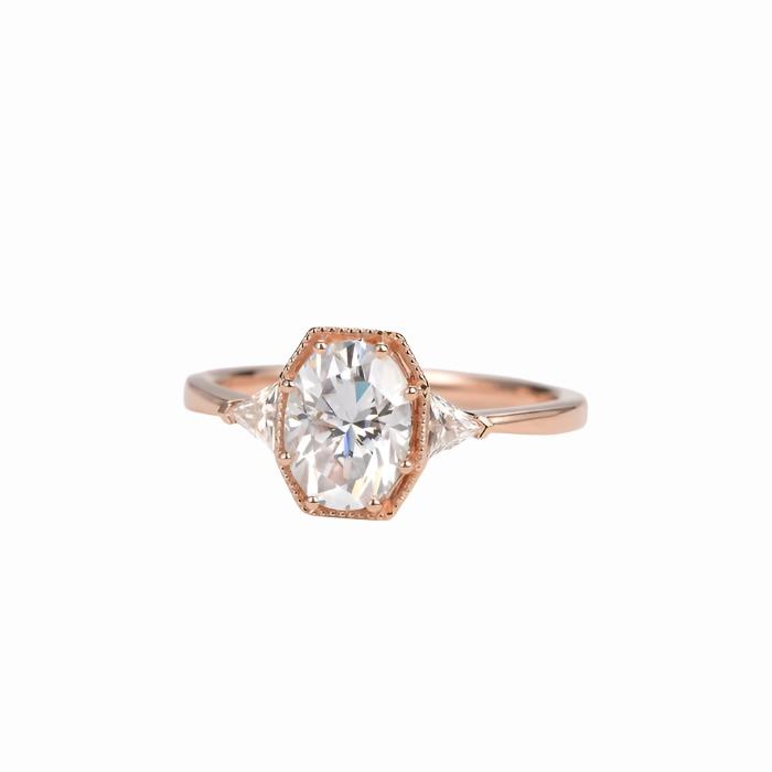 1.33 CT Oval Moissanite Three Stones Engagement Ring Rose Gold