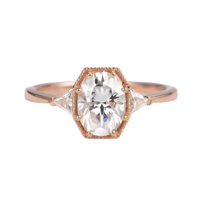 1.33 CT Oval Moissanite Three Stones Engagement Ring Rose Gold 11