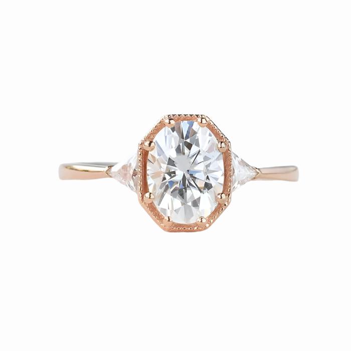 1.33 CT Oval Moissanite Three Stones Engagement Ring Rose Gold 12