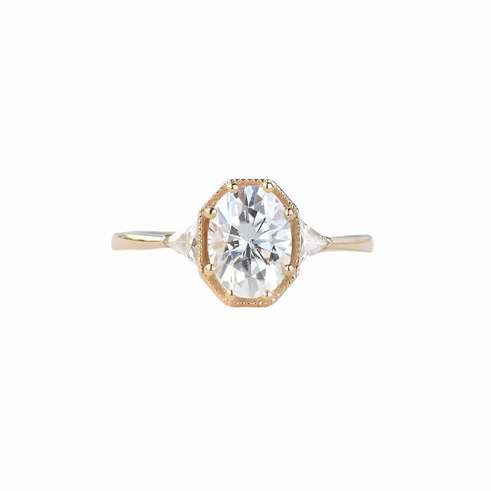 1.33 CT Oval Moissanite Three Stones Engagement Ring Rose Gold 6