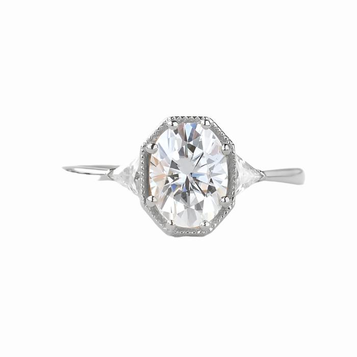 1.33 CT Oval Moissanite Three Stones Engagement Ring White Gold