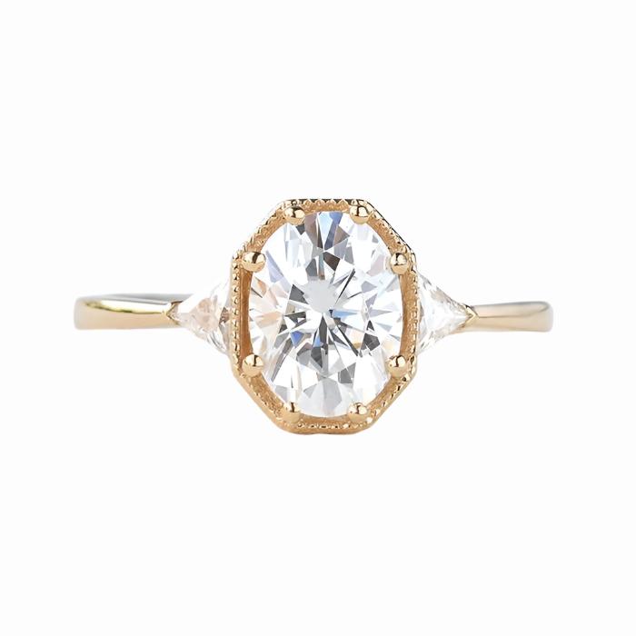 1.33 CT Oval Moissanite Three Stones Engagement Ring Yellow Gold