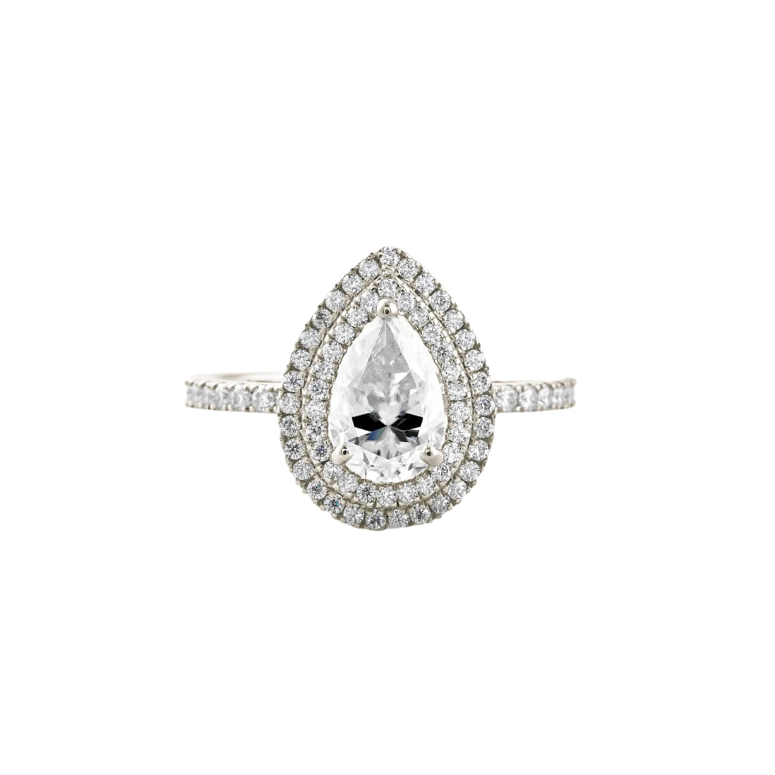 1.33 CT Pear Cut Double Halo Moissanite Engagement Ring