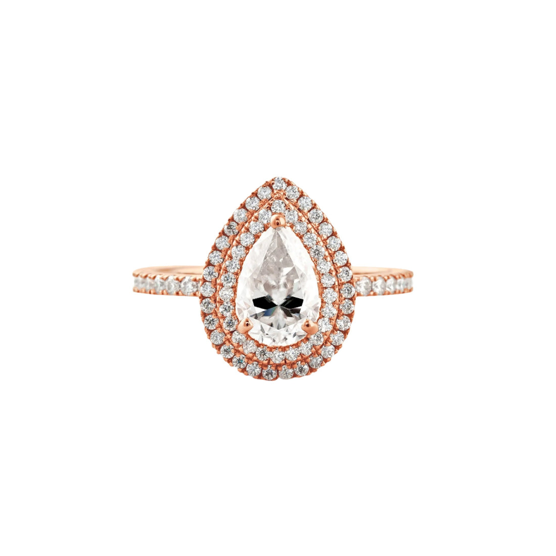 1.33 CT Pear Cut Double Halo Moissanite Engagement Ring Rose Gold