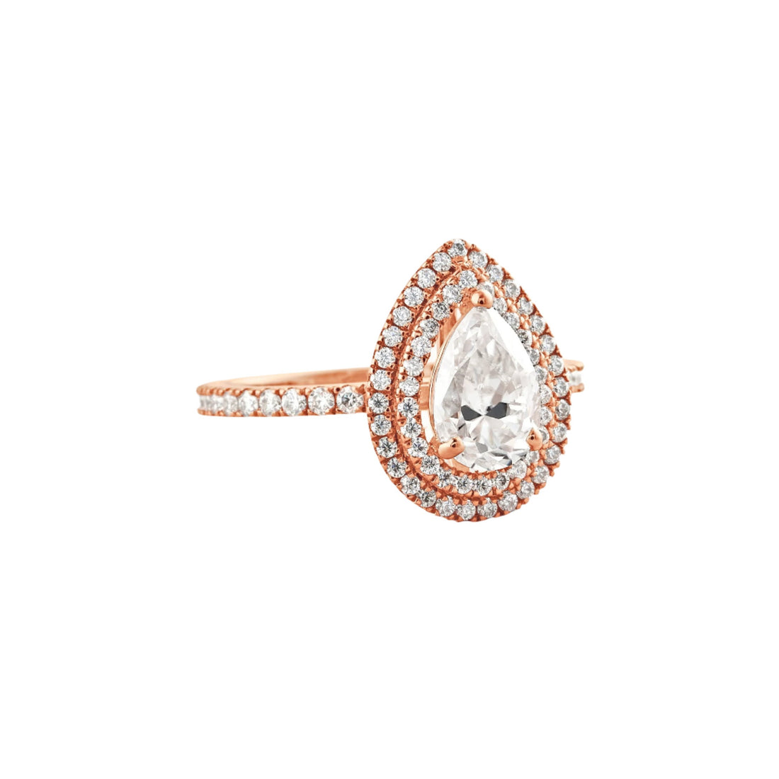 1.33 CT Pear Cut Double Halo Moissanite Engagement Ring Rose Gold