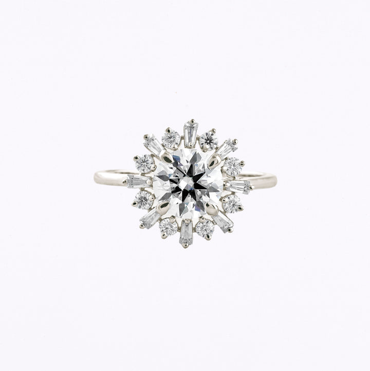 1.35 CT Round Cut Halo Moissanite Engagement Ring White Gold